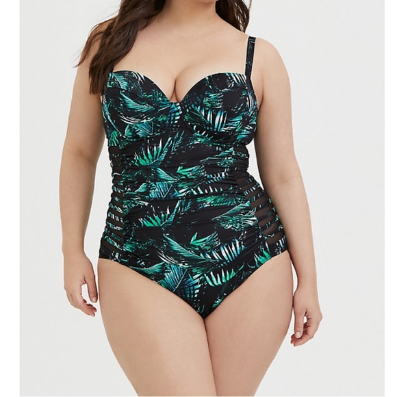 🎉HP🎉Torrid BLACK GREEN PALM PUSH-UP SWIMSUIT - Picture 1 of 16
